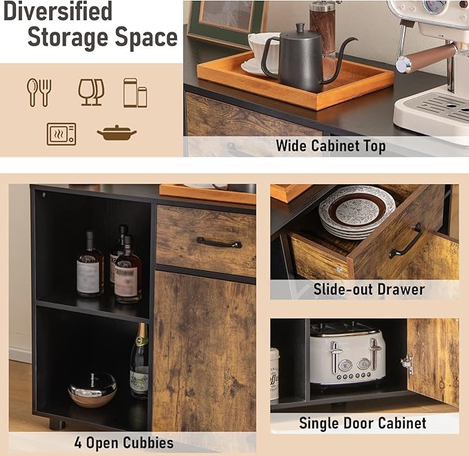 Giantex Large Buffet Sideboard with Storage, Stationary Island with 4-Cube Organizer, 1 Drawer, 1-Door Cabinet, Kitchen Cupboard for Living Room, 48” x 16” x 31.5”