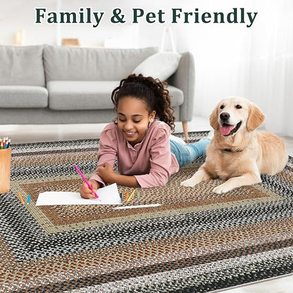 Imitation Braided Collection-Print Washable Rug 9x12 Area Rug for Bedroom Modern Living Room Rug Soft Large Area Rug Non Slip Throw Rugs Stain Resistant Carpet for Nursery Dining Room Office