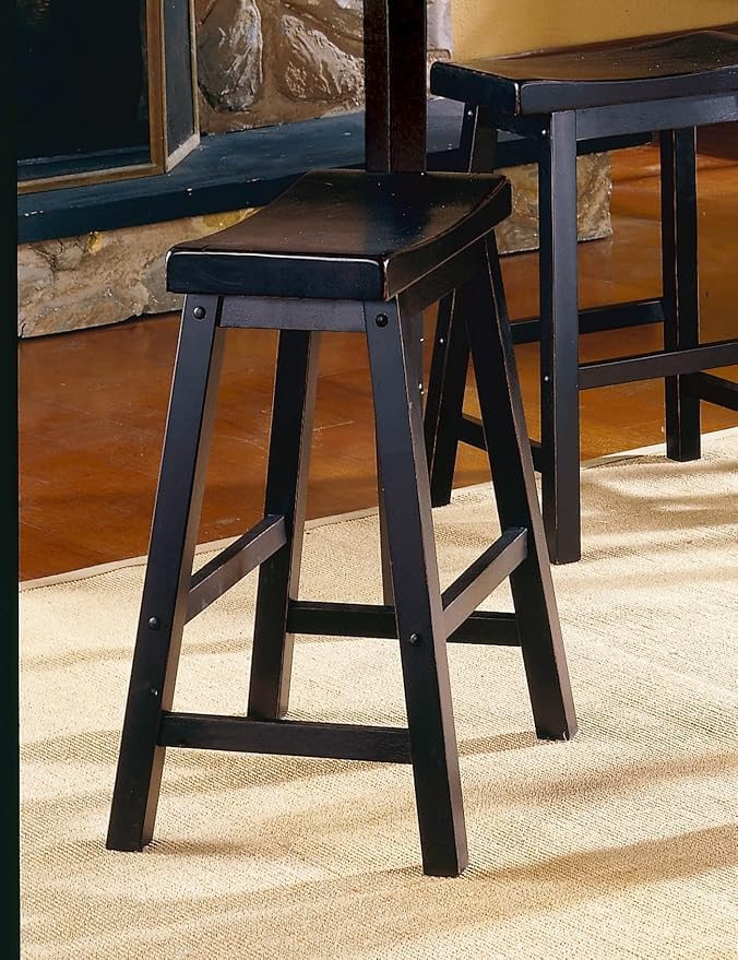 Living Room Chairs Comfy, Farmhouse Modern Solid Wood Counter Height Stools Set of 2, Saddle Seat Wooden Chairs for Kitchen Island, Dining Room, Comedor Sillas，Bedroom Furniture,Black