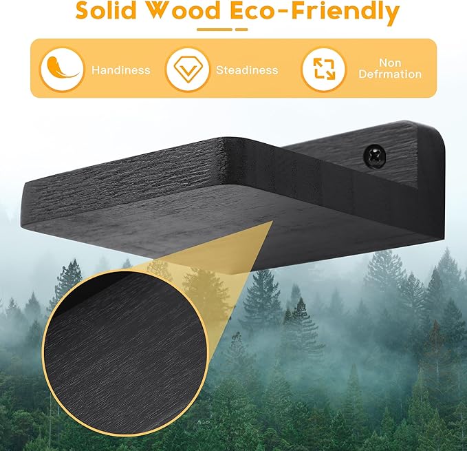 Small Floating Shelf, 4x4 Inch Display Ledges for Wall,Mini Shelves,Rustic Wood Shelf for Bedroom Living Room Bathroom Kitchen (4, Black)