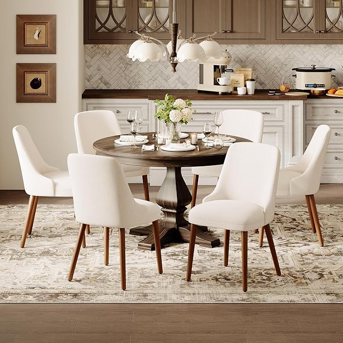 MALOL Dining Chairs Set of 2, Upholstered Dining Room Chair with Wood Legs, High-Back Padded Kitchen Chairs for Dining Room/Restaurant/Cafe, Beige
