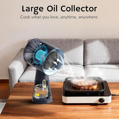 AIRTHEREAL Portable Range Hood with Rechargeable Battery, 3-Speed Suction Desktop Exhaust Fan, Tabletop Smoke Extractor for Indoor BBQ, Hibachi, RV, Apartment, and Dorm, RH180B Blue