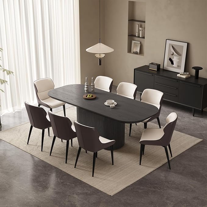 86.61" Oval Dining Table Set for 8, 9 Piece Kitchen Table Set, Modern Dining Room Tables with 8 Chairs for Kitchen, Living Room, Dinner Tables with Stable Oval Pedestal Black