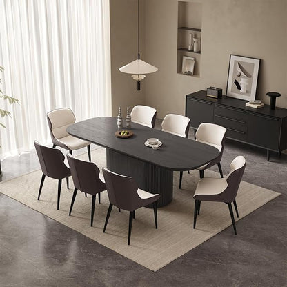 86.61" Oval Dining Table Set for 8, 9 Piece Kitchen Table Set, Modern Dining Room Tables with 8 Chairs for Kitchen, Living Room, Dinner Tables with Stable Oval Pedestal Black