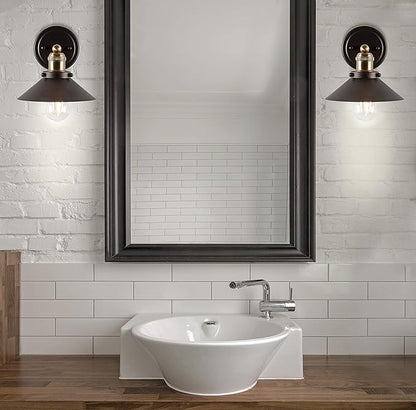 JONATHAN Y 7.8" Oil Rubbed Bronze/Brass Gold 1-Light Industrial Farmhouse Metal Vanity Light Wall Sconce, Metal Shade for Bathroom Mirror, Kitchen, Entryway, LED Bulb Included (JYL7426C)