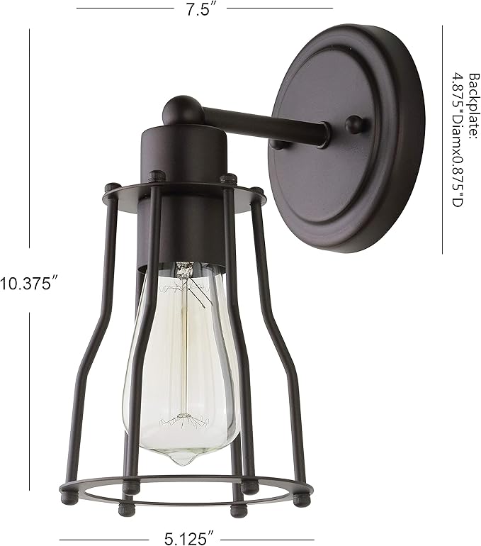 JONATHAN Y 5.13" Oil Rubbed Bronze Modern Industrial Metal Vanity Light, Bathroom Sconce for Mirror, Reversible 1-Light Wall Lamp with Metal Cage Shade for Hallway, LED Bulb Included (JYL7419A)
