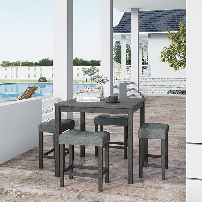 allamazing 5-Piece Counter Dinner Height Table Set, Indoor Modern Rectangular Dining Table Furniture Set for Kitchen, 35 inch Dining Table with 4 stools (1+4 Black)