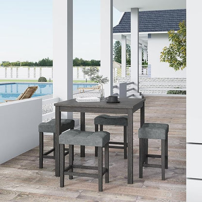 allamazing 5-Piece Counter Dinner Height Table Set, Indoor Modern Rectangular Dining Table Furniture Set for Kitchen, 35 inch Dining Table with 4 stools (1+4 Black)