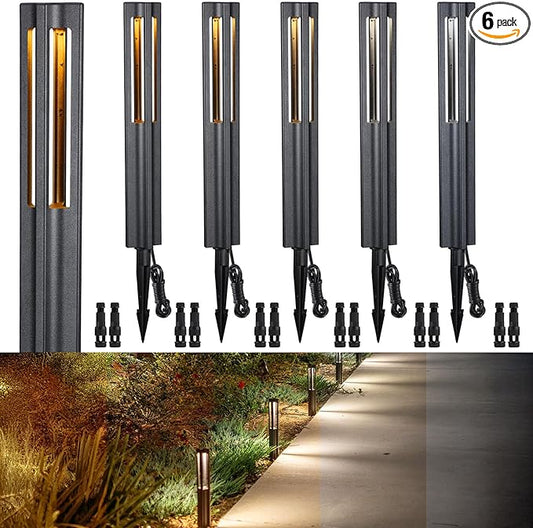 LEONLITE 5CCT Low Voltage Path Lights, Update 1800K2700K3000K4000K5000K Selectable, 3W LED Landscape Pathway Lights, Outdoor Landscape Lighting, Aluminum, 12-24V AC/DC, ETL, IP65, Pack of 6