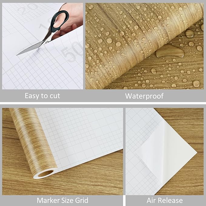 WESTICK Brown Wood Peel and Stick Wallpaper Light Wood Grain Contact Paper for Countertops Desk Waterproof Vintage Natural Wooden Vinyl Wrap for Cabinets Kitchen Island Bathroom Table 15.8"x80"