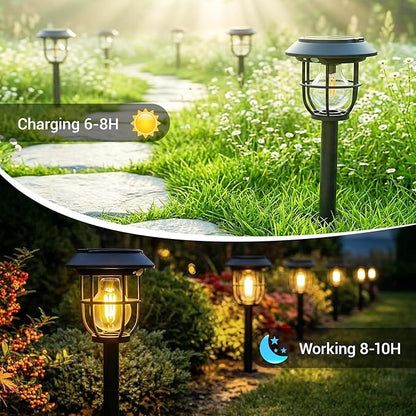 Solar Lights Outdoor, 6 Pack Waterproof LED Pathway Lights with 3 Adjustable Modes, Auto On/Off Lighting for Garden, Yard, Walkway, Driveway, Porch, Hanging on Trees or Tabletop, Warm White
