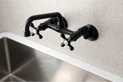 Kingston Brass KS213MB Kingston Two Handle Wall Mount Kitchen Faucet, Matte Black