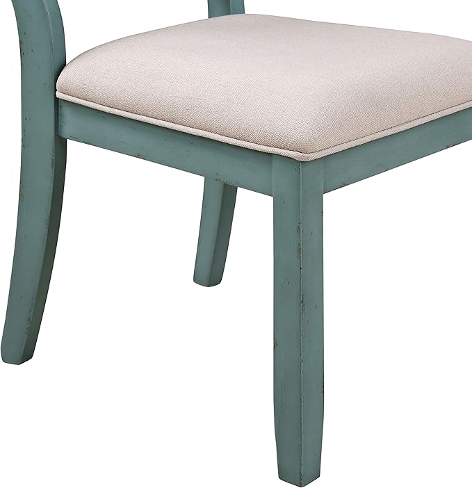 Roundhill Furniture Prato Two-Tone Wood Cross Back Upholstered Dining Chairs, Set of 2, Blue and Tan