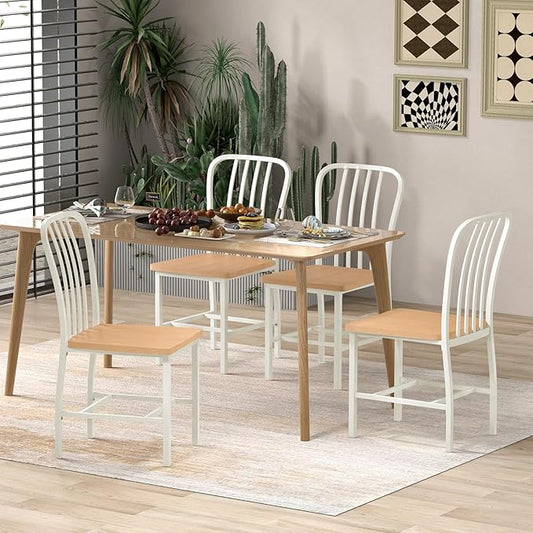 Giantex Dining Chairs Set of 2, Farmhouse Kitchen Chairs with Slat Back, Solid Metal Frame, Dining Side Chairs w/Extra Wide Wooden Seat 18" x 17"(L x W), Heavy Duty Armless Dining Room Chairs, Beige