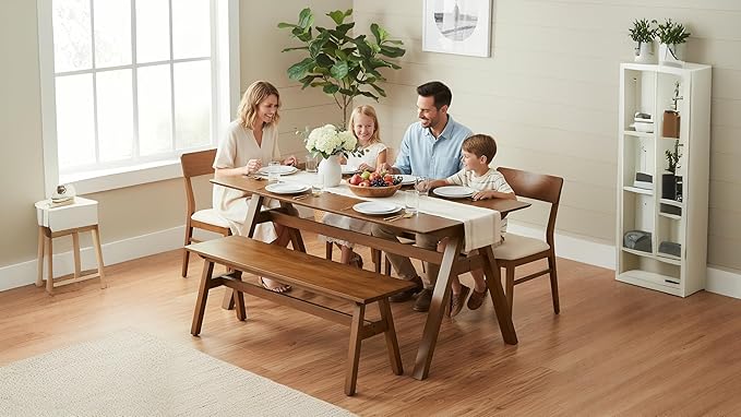 LukeAlon Solid Wood Dining Chairs, Rustic Farmhouse Kitchen Chairs 18" Seat Height, Heavy Duty Log Legs, Natural Wood Stools for Table, Hallway Kitchen Living Room, Walnut