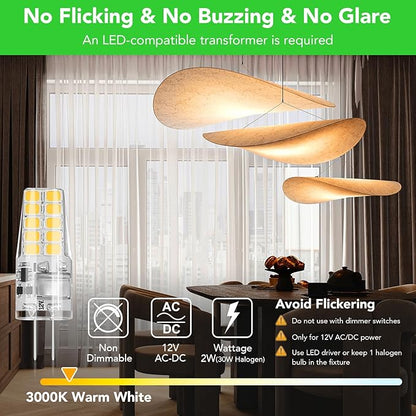 BUBO 40 Pack G4 LED Bulb 2W Equivalent 30W 3000K Warm White 250 Lumens 360°Beam Angle, T3 Halogen Bulb Replacement Landscape Bulbs, AC/DC 12V Led Lights G4 Bi-Pin Base for Outdoor Landscape Lighting