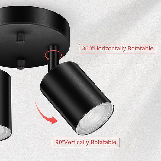 AUQUEE LED 2 Light Track Lighting Kit, LED Track Lighting Fixtures, Black Round Ceiling Spot Lighting, Flexibly Rotatable Light Head for Kitchen, Living Room, Bedroom, GU10 Bulb Not Included