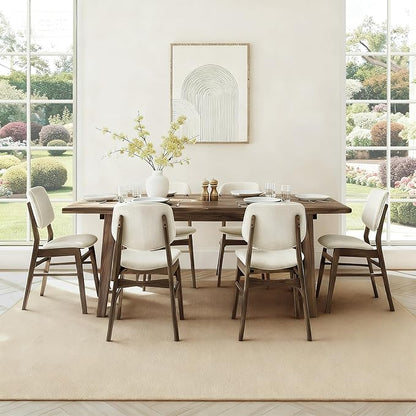 KISLOT Wooden Dining Chairs Set of 4, Upholstered Modern Dining Room Chairs, Mid Century Solid Oak Wood Kitchen Chairs for Living Room, Restaurant, Farmhouse (Cream Fabric & Walnut Color)