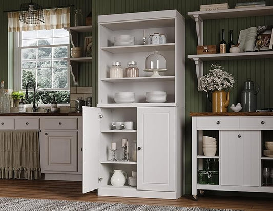 Palace Imports 100% Solid Wood Kitchen Pantry w/ 2 Wood Doors, White, 32" w x 71.5" h, Renewable Eco-Friendly Pine, Made in Brazil