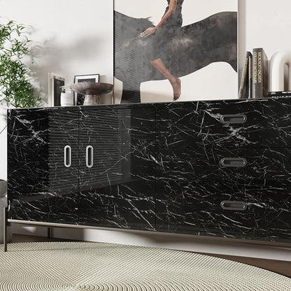 CRE8TIVE Glossy Black Marble Contact Paper Peel and Stick Black Marble Wallpaper Removable Self Adhesive Waterproof Faux Marble Vinyl Wall Paper for Kitchen Bathroom Countertops Desk Locker 12"x354"