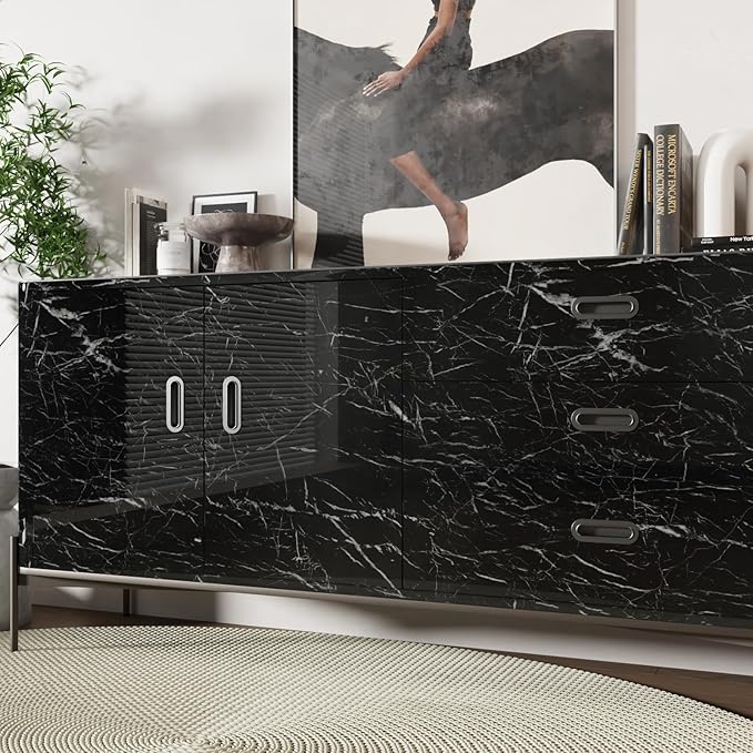 CRE8TIVE Black Marble Contact Paper 24"x118" Wide Black Marble Wallpaper Peel and Stick Waterproof Faux Marble Self Adhesive Removable Contact Paper for Bedroom Kitchen Countertops Cabinets Walls