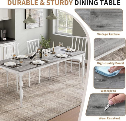 IDEALHOUSE 78 Inch Farmhouse Dining Table for 6-8 People, Rectangular Wood Kitchen Table with Heavy Duty Legs, Kitchen Dining Room Table for Dining Room Kitchen, Wash Grey