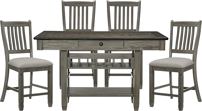 Lexicon Saratoga 5-Piece Counter Height Dining Set, Coffee/Antique Gray