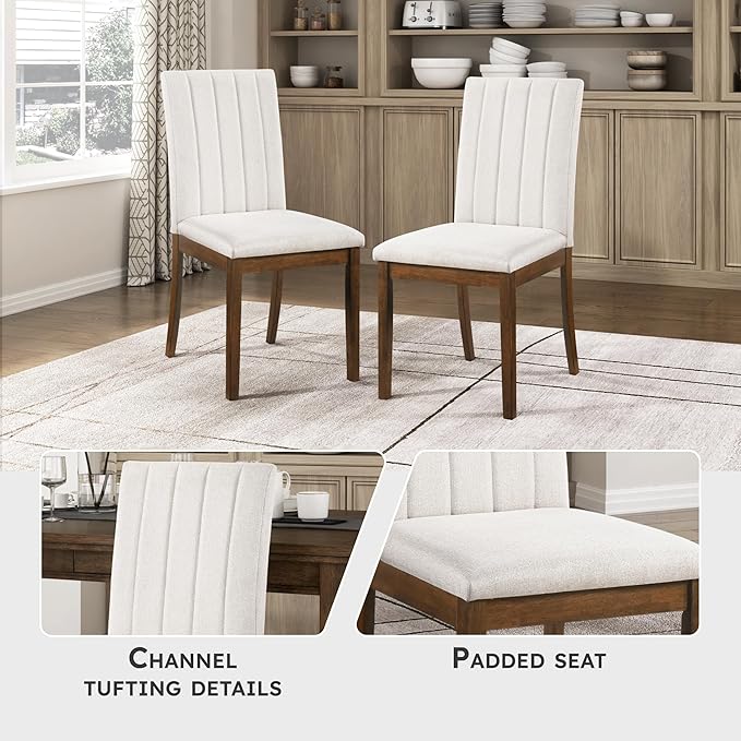 Lexicon Kitchen & Dining Room Chairs, Dining Chairs Set of 2, Fabric Upholstered Dining Chairs, Rubberwood Armless Dining Chairs, Modern Dining Chair, Easy Assembly, Chestnut/Beige