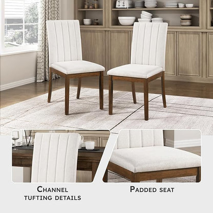 Lexicon Kitchen & Dining Room Chairs, Dining Chairs Set of 2, Fabric Upholstered Dining Chairs, Rubberwood Armless Dining Chairs, Modern Dining Chair, Easy Assembly, Chestnut/Beige