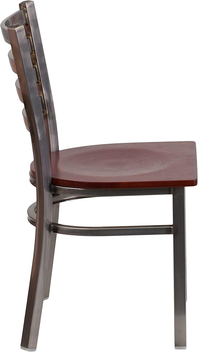 Flash Furniture HERCULES Series Clear Coated Ladder Back Metal Restaurant Chair - Mahogany Wood Seat