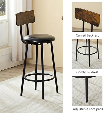 3 Piece High Top Table Set Kitchen Bar Round Table and Bar stools Set for 2, Island Dining Cocktail Table and Tall barstools,Counter Height Pub bistro Table, Industrial, Rustic Brown (3PCS)