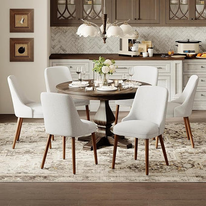 MALOL Dining Chairs Set of 6, Upholstered Dining Room Chair with Wood Legs, High-Back Padded Kitchen Chairs for Dining Room/Restaurant/Cafe, Light Grey