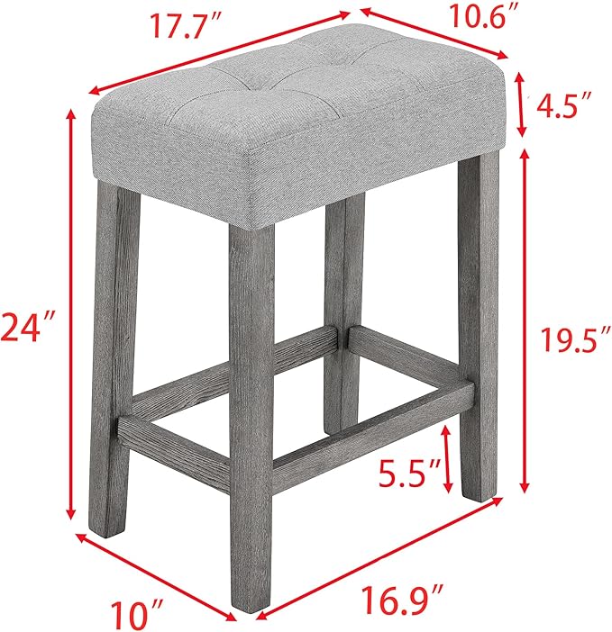 4-Piece Farmhouse Kitchen Table Stool Set with Power Outlets, Industrial Dining Tables with 3 Upholstered Stools, Wooden Counter Table Chairs w/Charging Station&2 USB Ports, Gray+Gray