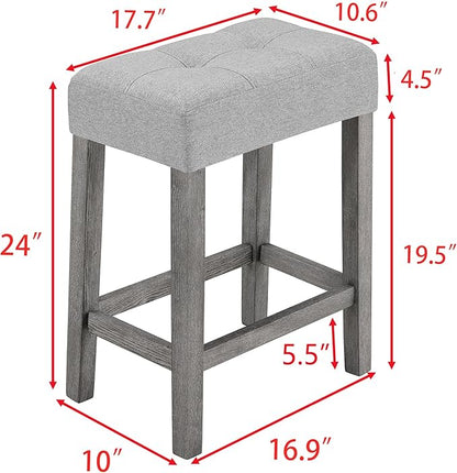 4-Piece Farmhouse Kitchen Table Stool Set with Power Outlets, Industrial Dining Tables with 3 Upholstered Stools, Wooden Counter Table Chairs w/Charging Station&2 USB Ports, Gray+Gray