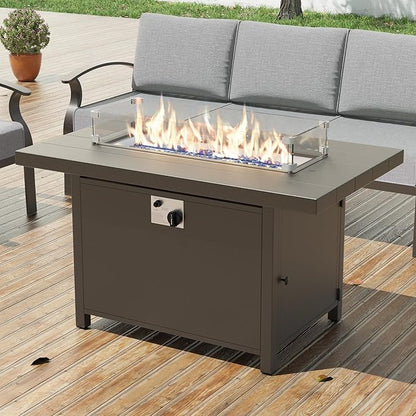 Metal Outdoor Patio Furniture Set for 10,Aluminum Patio Sectional Set w/Propane Fire Pit Table,Outside Furniture w/Removable Sponge Cushion for Porch, Balcony, Yard,Gray