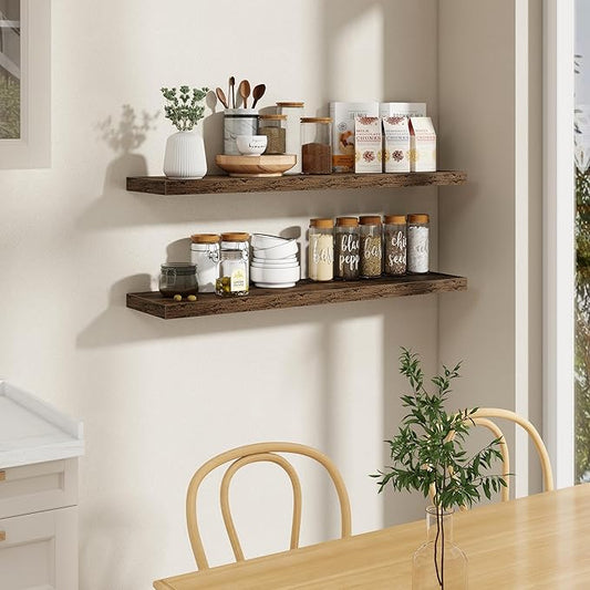 48"W x 9.3"D Floating Shelves for Wall, Wall Mounted Bathroom Shelves 2 Pack Deep Floating Shelf for Bedroom Kitchen Living Room, Rustic Wooden Wall Shelf with Invisible Bracket for Books Decor