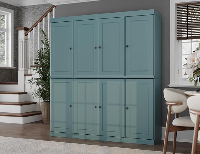 Palace Imports Solid Wood Pantry Cabinet - 71.5" Tall, 65" Wide Freestanding Cupboard Organizer with 2-Drawer Kit & Adjustable Shelves – Aqua, Renewable Eco-Friendly 100% Wood, Made in Brazil