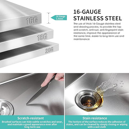 Rhbamoa 32 Inch Double Bowl Kitchen Sink Undermount,16-GaugeT304 Stainless Steel Kitchen Sink,50/50 Undermount Double Sinks with Accessories,Deep Sinks with Brushed Finish,Round Corner