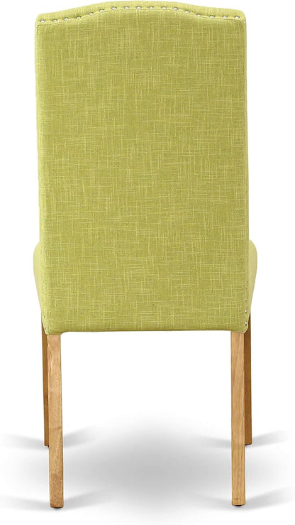 East West Furniture ENP4T07 Encinal Parson Dining Chairs - Nailhead Trim Limelight Linen Fabric Upholstered Chairs, Set of 2, Oak