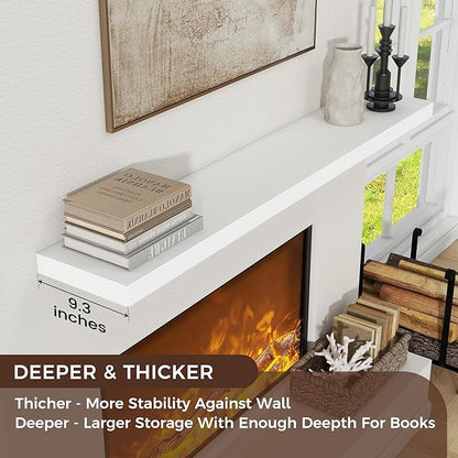 Venusmiles Floating Shelves for Wall, Engineered Wood Wall Shelves with Invisible Brackets for Living Room Bedroom Bathroom Office Kitchen Decor and Storage (White, 72" W x 9" D x 1.5" H) Set of 1