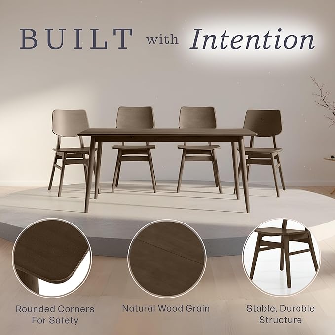 Alaterre Furniture Calais Dining – 5 Piece Dining Table Set for 4 with Chairs – Mid Century Modern 59-Inch Solid Wood Kitchen Table with 4 Chairs for Dining Room or Kitchen (Walnut Finish)