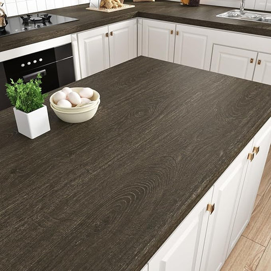 WESTICK Dark Brown Wood Contact Paper Peel and Stick Walnut Wood Wallpaper Removable Wooden Counter Top Contact Paper Waterproof Wooden Vinyl Countertops Roll for Island Tables Cabinets 12" x 394"