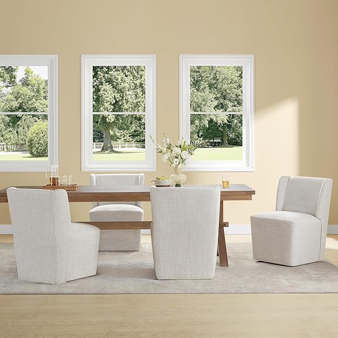KISLOT Upholstered Dining Chairs Set of 1 with Casters, Wingback Modern Side Armless Deskchair with Rollers for Diningroom Bedroom Livingroom Reading Room, Linen Fabric
