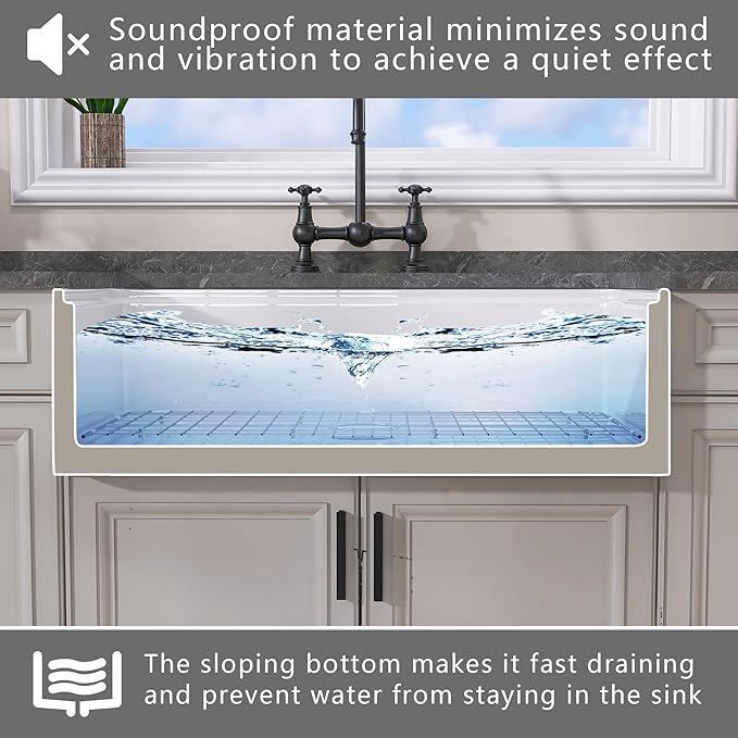 GETPRO White Farmhouse Sink 33 X 20 Fireclay Apron Front Undermount Workstation Kitchen Sink Single Bowl Reversible Farm House Style Extra Deep & Wide with Cutting Board & Accessory Kit