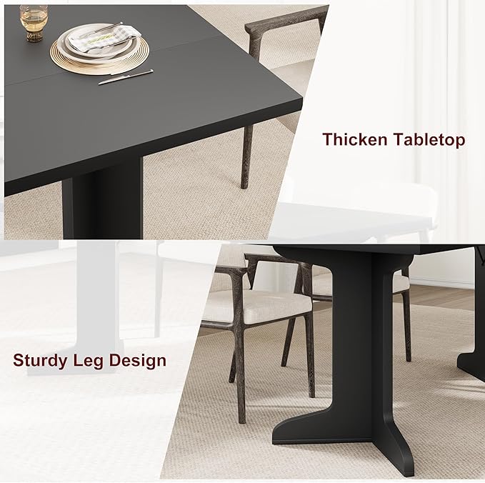 GAOMON 71.1 Inch Dining Table for 6-8 People, Farmhouse Rectangle Kitchen Table, Large Wooden Dinner Table with Thicken Tabletop and Sturdy Legs, Kitchen and Dining Room Furniture, Black