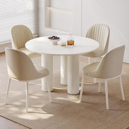 Miuuod 46" White Round Dining Table with 2 Cushion Chairs, with Space Saving Sturdy Leg for 2-6 People,Center Table Suitable Kitchen,Balcony or Living Room,Coffee Side Table