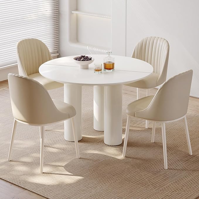 Miuuod 46 in Round Dining Table for 4 to 8 People, Single Kitchen Furniture, Large Dinner Desk for Center Coffee Island for Living Room,Balcony Cream White