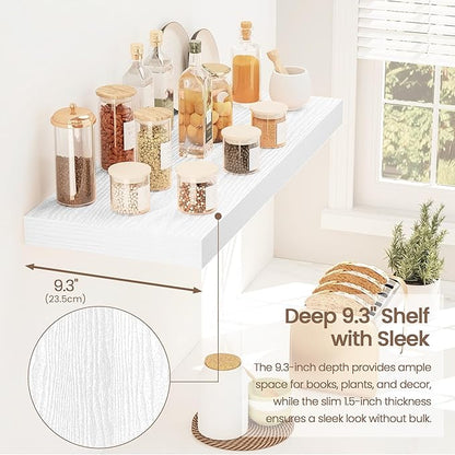 Vivelove White Floating Shelves for wall, 24 Inch Wall Display Shelves with Invisible Brackets, for Bathroom Living Room Kitchen Bedroom Office Farmhouse Home Decor, 24X9.3X1.5 - Set of 2, White