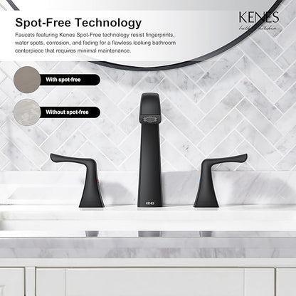 KENES Black Bathroom Faucets for Sink 3 Hole, Matte Black 8 Inch 2 Handle Widespread Bathroom Faucet, Bathroom Vanity Faucet with Pop Up Drain & Supply Lines, LJ-9075-2