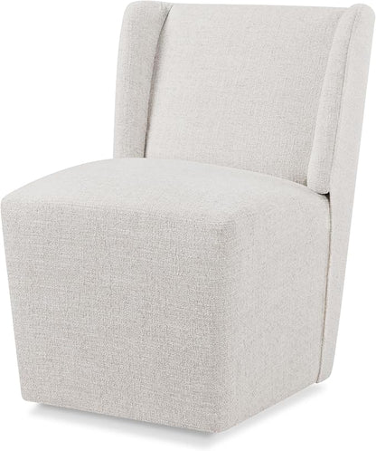 KISLOT Upholstered Dining Chairs Set of 1 with Casters, Wingback Modern Side Armless Deskchair with Rollers for Diningroom Bedroom Livingroom Reading Room, Linen Fabric